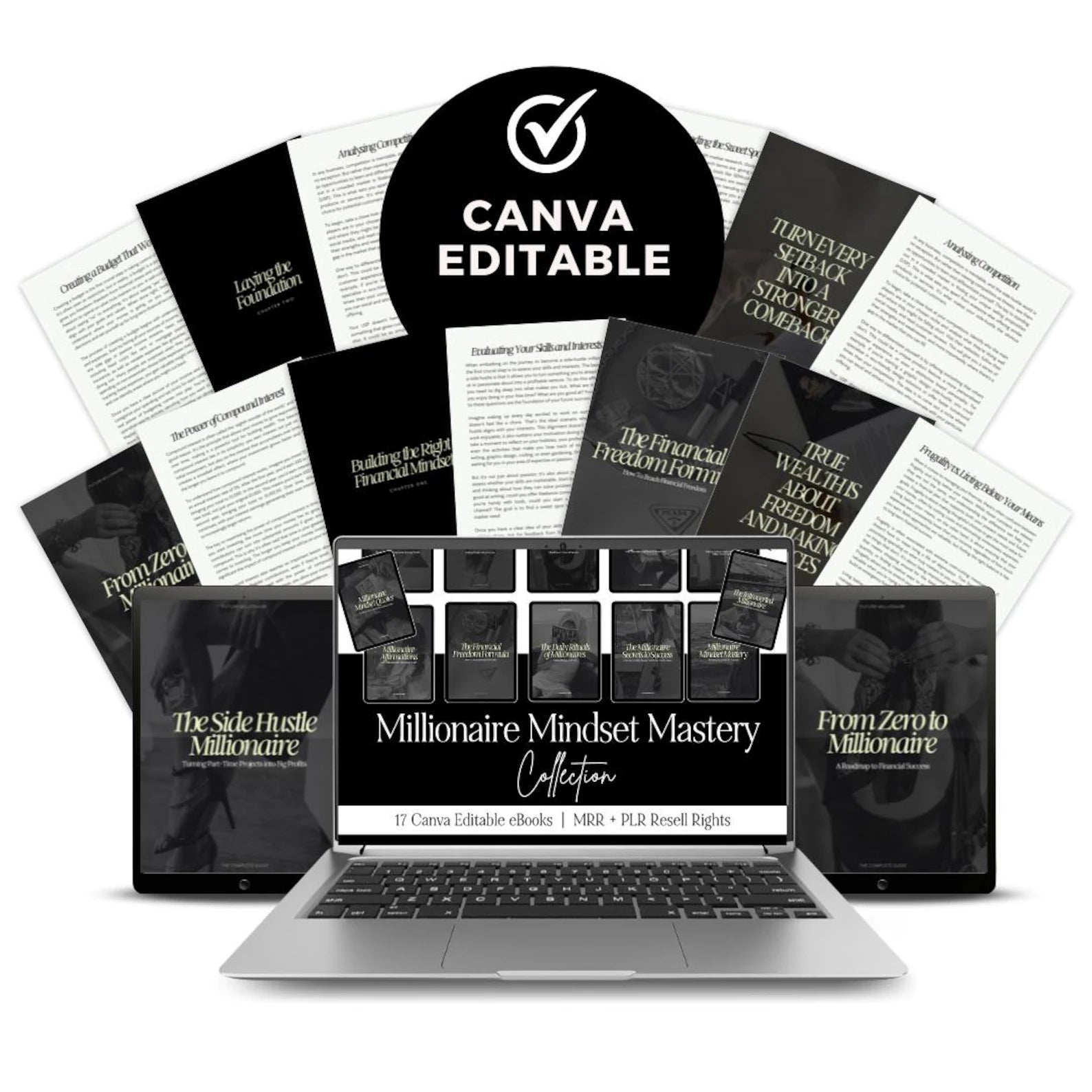 Millionaire Mindset Mastery | 17 PLR Canva eBooks | Wealth Success Coaching Templates - Hyeon-PLR