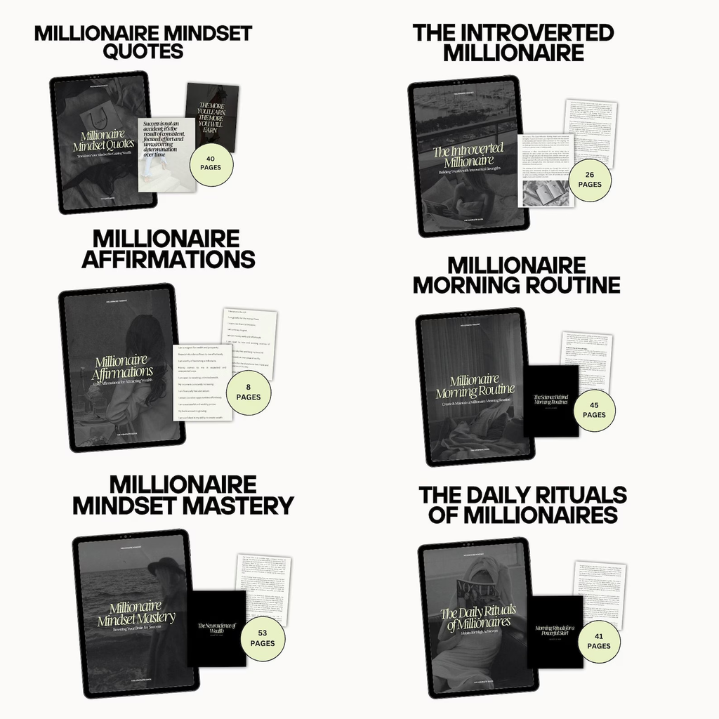 Millionaire Mindset Mastery | 17 PLR Canva eBooks | Wealth Success Coaching Templates - Hyeon-PLR