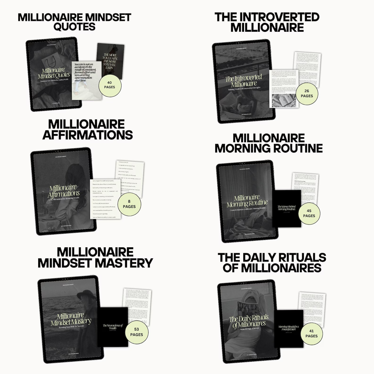 Millionaire Mindset Mastery | 17 PLR Canva eBooks | Wealth Success Coaching Templates - Hyeon-PLR