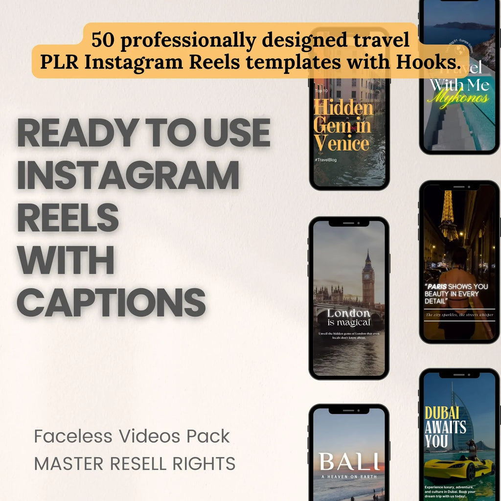 50 Travel Instagram Reels: Editable Canva Video Templates - Hyeon-PLR