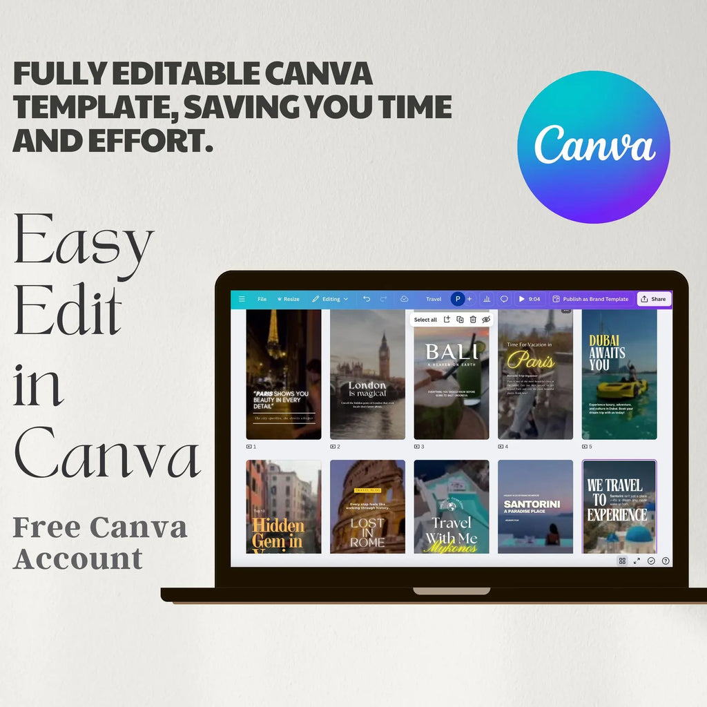 50 Travel Instagram Reels: Editable Canva Video Templates - Hyeon-PLR