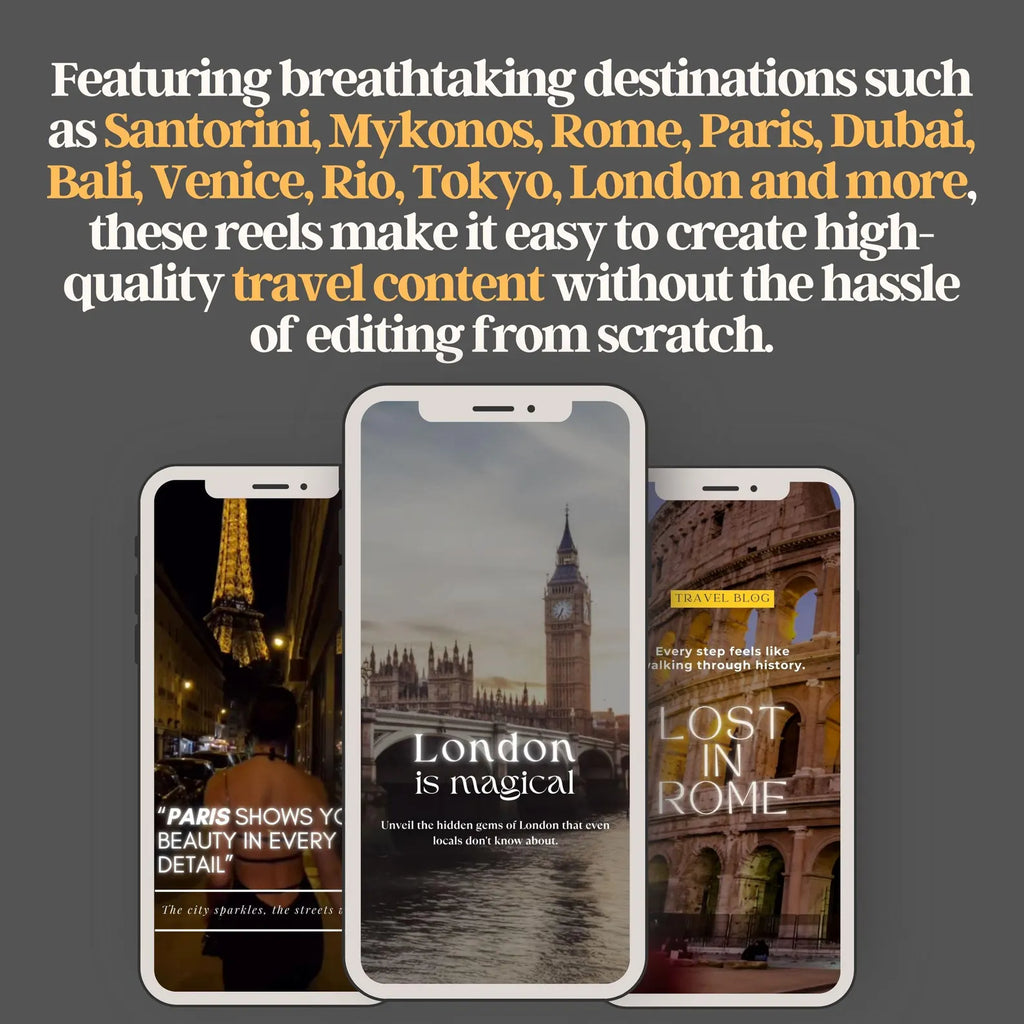50 Travel Instagram Reels: Editable Canva Video Templates - Hyeon-PLR