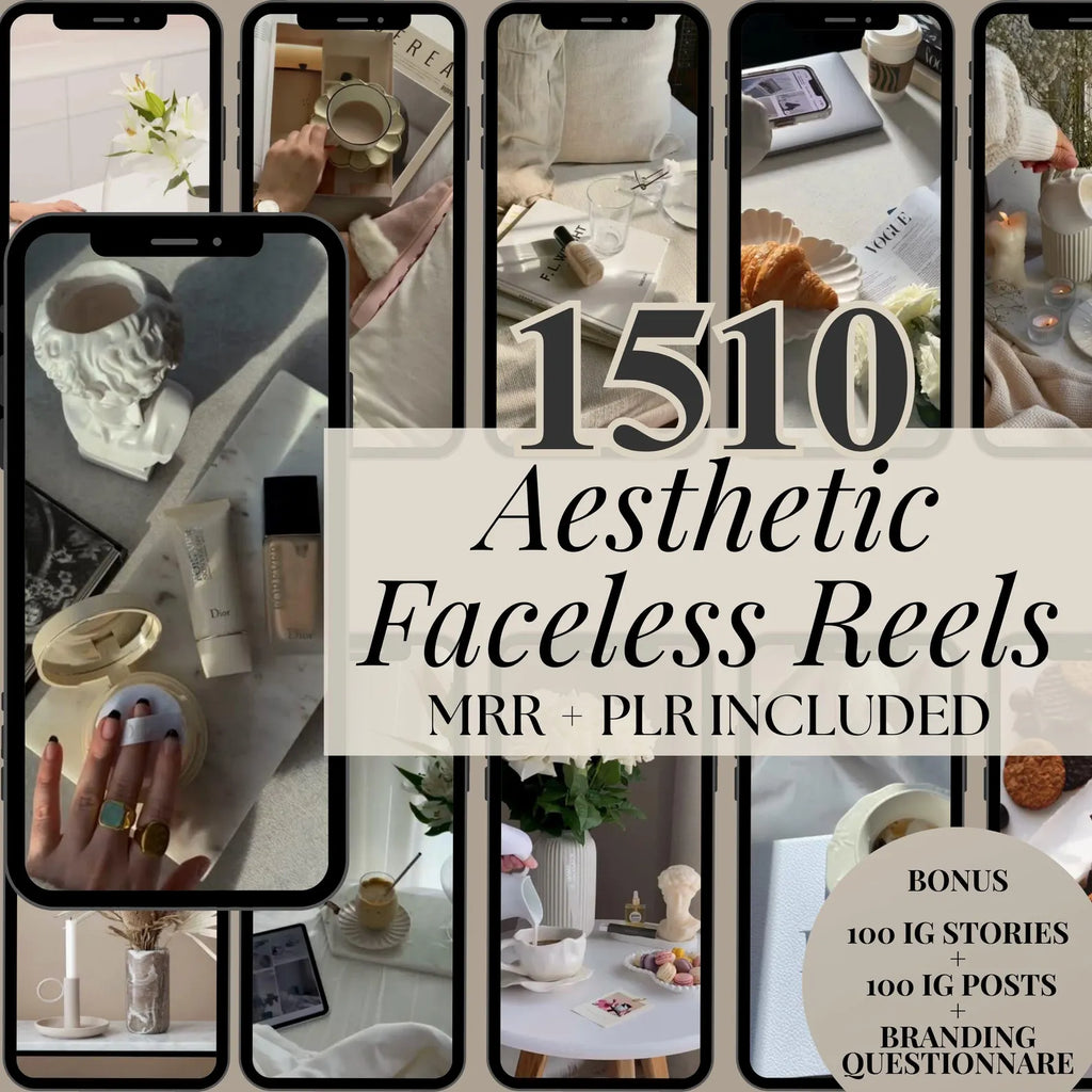 1510 Faceless Reels Bundle | Aesthetic Videos for Digital Marketing - Hyeon-PLR